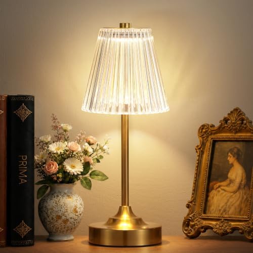 Gold Cordless Rechargeable Table Lamp, Battery Operated, Crystal, Small by KakanuoLightings
