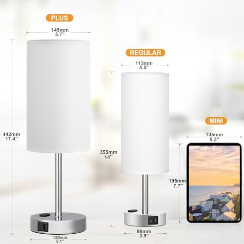 Fenmzee 17.4" White Lamp for Bedroom - Dimmable Touch, USB A+C, AC Outlet - Image 3