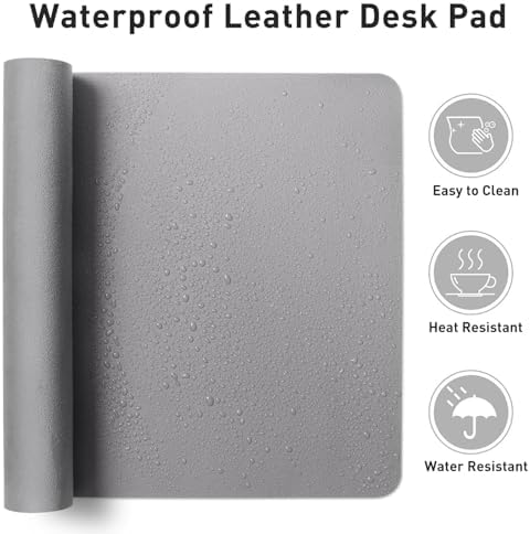 Aothia Leather Desk Pad Protector, Mouse Pad, Office Desk Mat, Non-Slip PU Leather Desk Blotter, Laptop Desk Pad, Waterproof Desk Writing Pad for Office and Home (23.6" x 13.7", Light Grey) - Image 6