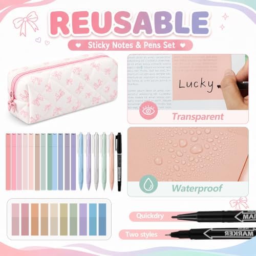 Jutom 39 Pcs Aesthetic Book Annotation Kit,Pink,Bow Style - Image 6