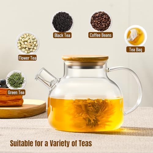 PARACITY Glass Teapot Stovetop 20 OZ/600ml, Borosilicate Clear Tea Kettle with Bamboo Lid, Glass Tea pot with Removable Filter Spout, Teapot Blooming and Loose Leaf Tea Maker Tea Brewer for Camping - Image 5