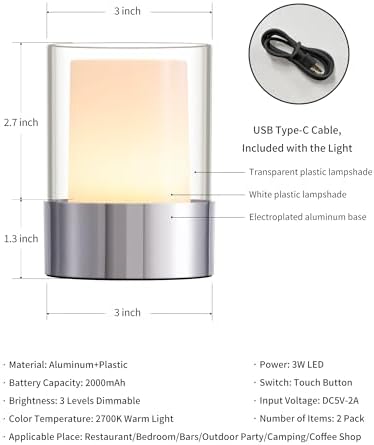 4" Chrome Cordless Table Lamp 2 Pack, Outdoor Rechargeable Lamp - Image 5