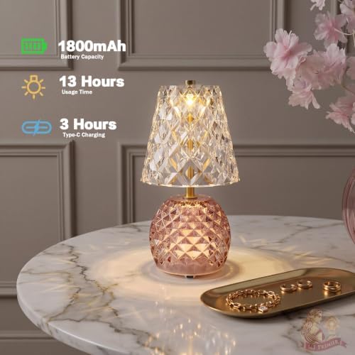 MJ PREMIER Rechargeable Table Lamp Cordless Mushroom Lamp with Timer Pink - Image 2