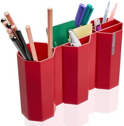 AonT Design Small Desk Organizer - Red Pen Tray & Holder (Multi-Compartment) (Made in Korea) – Modern Office Storage Supplies Organizer and Aesthetic Decor for Accessories by Unknown