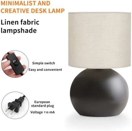 Modern Black Small Table Lamp with Cotton Linen Shade, 6.2×6.2×10.4 inch LED Desk Light, One-Button Switch for Bedroom, Living Room, Nightstand, Includes Warm Light Bulb - Image 6