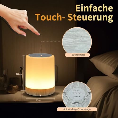 OORUN Touch Bedside Table Lamp,13 RGB Colors & 5 Brightness, USB Rechargeable Desk Lamp, Remote Control Dimmable Light with RGB Color Changing,Portable Lamp for Baby (Wood Grain Beige) - Image 2