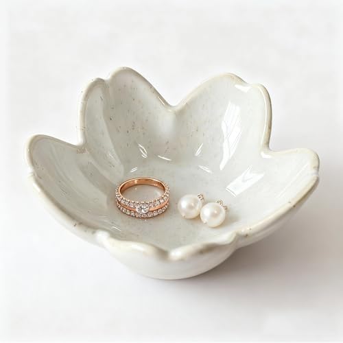 Stone-Gray Flower Ceramic Jewelry Tray Bride Ring Dish, Small Trinket Bowl by SAMCHILDERLAN