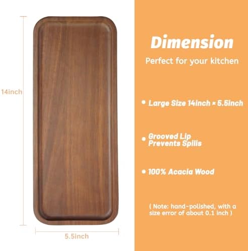 Solid Acacia Wood Serving Tray - 14" x 5.5" Wooden Mini Charcuterie Boards, Small Cheese Board, Rectangle Wooden Tray for Kitchen Counter, Bathroom, Home Decor, Party (3, 14"X5.5") - Image 2
