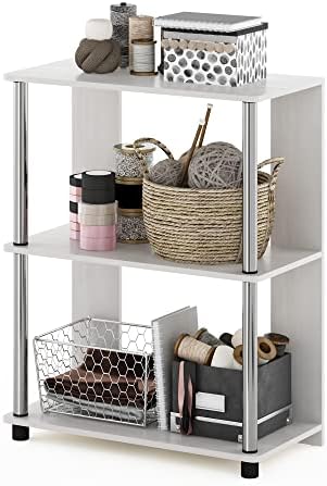 Furinno Jaya Simple Design 3-Tier Bookcase / Bookshelf / Display Rack with Stainless Steel Tubes, White Oak by Furinno-FitsYourSpaceFitsYourBudget