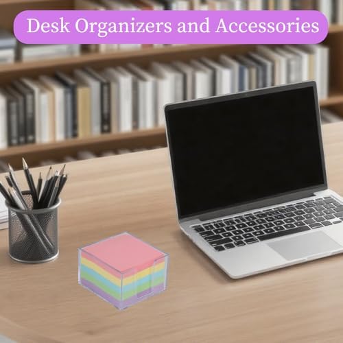 Buqoo Clear Silver Desktop Mmeo Holder Cute Acrylic Sticky Notes Dispenser 3.9×3.9 Inches Office Memo Pad Holder for Desk - Image 2