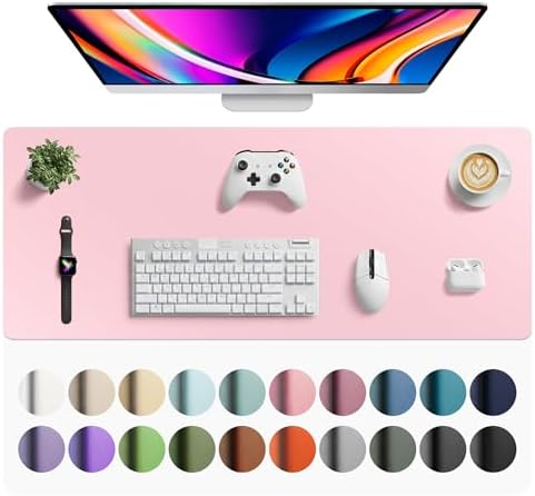 Aothia Faux Leather Desk Mat - Large Mouse Pad, Non-Slip PU Leather Blotter, Waterproof Writing Surface for Office and Home (Fairy Pink, 42" x 17") by AothiaSimpleNaturalUnique