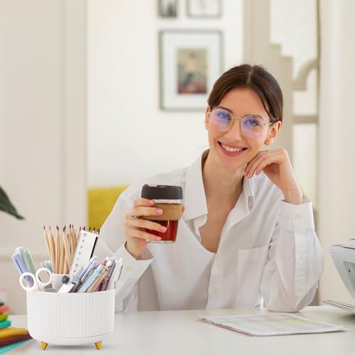 SKYDUE 360 Rotating Organizer - Dual-Purpose Pen & Pencil Holder with 5 Slots, Suitable for Office, School, or Home (White) - Image 6