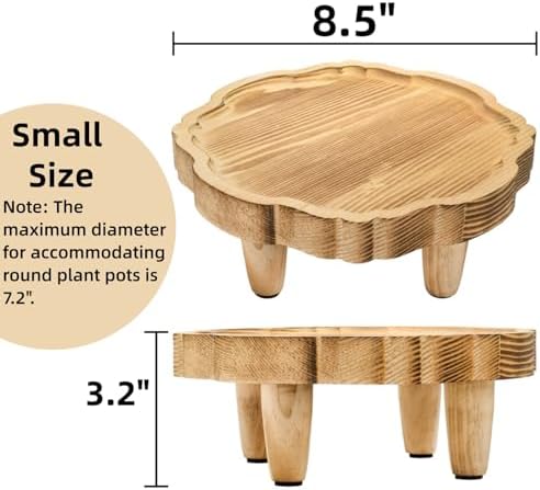 Covzoe 2 Pack Mini Wood Pedestal Stand, 8.5 Inch Small Plant Risers - Image 2