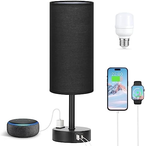 Fenmzee Black Bedside Lamp for Bedroom, Dimmable Touch, USB A+C, AC Outlet - Image 6