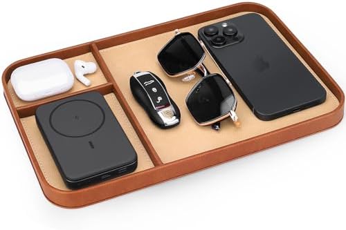SENEN Leather Tray, Stylish and Organized Multifunctional Tray, for Table Entryway, Premium PU Leather, Catchall Tray for Keys, Watch, Wallet, Jewelry, and More (Brown Frame) by Unknown