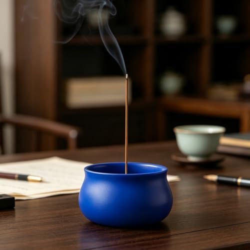 Ceramic Incense Holder for Sticks, Incense Burner Holder Incense Stick Holder Ash Catcher with Non-Slip Pads, Indoor Incense Holder for Unique Home Decor/Meditation/Yoga/Gift (Blue) - Image 3