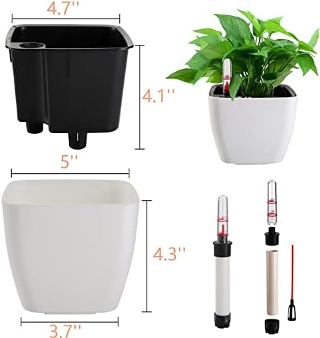 yarlung 6 Pack Self Watering Planter with Water Level Indicator, 5 Inch Plastic Plant Flower Pots Nested Container for Indoor Plants, Herbs, Aloe, Outdoor Gardening - Image 3