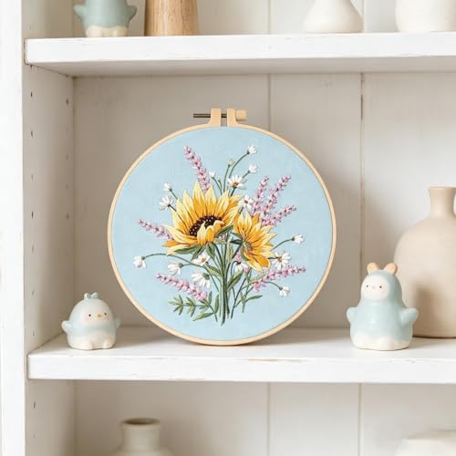 Silentsea Embroidery Kit – Sunny Sunflowers with Delicate Purple and White Floral Accents, Perfect for Beginners and Craft Lovers - Image 4
