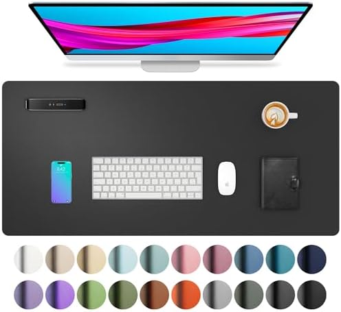 Aothia Leather Office Desk Pad Protector, Non-Slip PU Leather Desk Blotter, Waterproof Laptop Writing Mouse Pad for Office and Home, Black, 31.5" x 15.7" by AothiaSimpleNaturalUnique