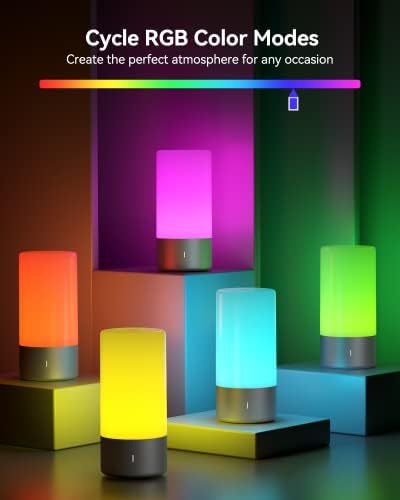 ROOTRO Table Lamp, [Advanced] Bedside Touch Control Lamp for Bedroom 3 Level Dimmable Warm White Lights with 256 RGB Color Mode Modern Deisgn Smart Nightstand Desktop LED Lamps Portable for Read - Image 3
