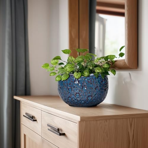 8 Inch Plant Pot, Ceramic Planter for Indoor Plants, Retro Blue - Image 7