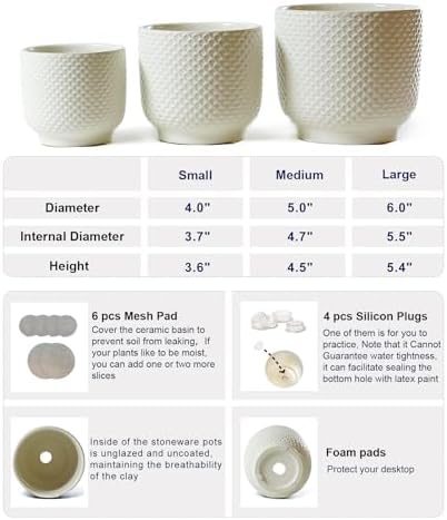 4 + 5 + 6 Inch Ceramic Pots for Indoor Plants, Succulents Plant Pots, Orchid Flower Pot with Drainage Hole, Modern Clay Stoneware Planters, Set of 3 (White, 4+5+6 Inch) - Image 2