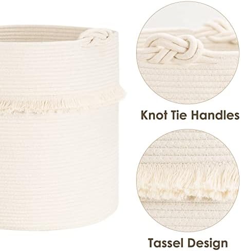 CherryNow 60L Woven Rope Baby Basket with Tassel, 17" x 16", Off-white - Image 6