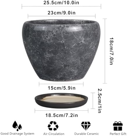 Ceramicfor Ceramic Planters for Indoor Plants - 10 Inch Plant Pot with Drainage Hole and Saucer, Large Flower Pot for Home Decor, Gray - Image 3