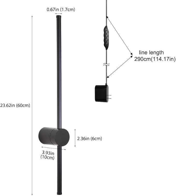 RC Dimmable Modern Plug in Wall Sconce Set of Two LED Black Wall Lights with Plug Dimmer 23.6 inches Wall Lamp with Memory Function Original Brand Lighting