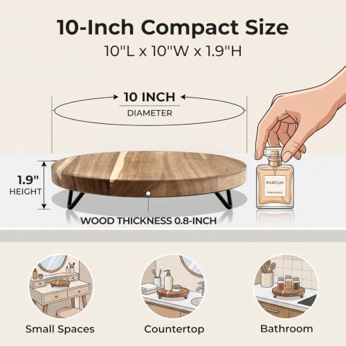 WILDMOS Decorative Round Wood Riser for Display,Pedestal Tray for Home or Kitchen and Bathroom Countertop Organizer,Farmhouse Kitchen Counter Decor Tray. (10-inch) - Image 3