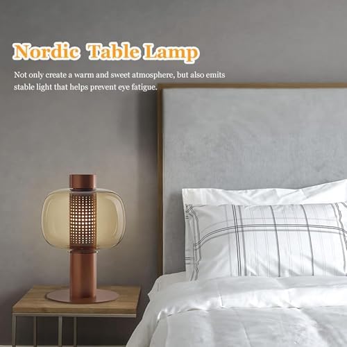 Modern Amber Glass Table Lamp Glass Shade Gold Base Desk Lamp Minimalist Design Living Room Bedroom Office Coffee Shop Dimmable LED Light Decor Ambient Lighting - Image 2