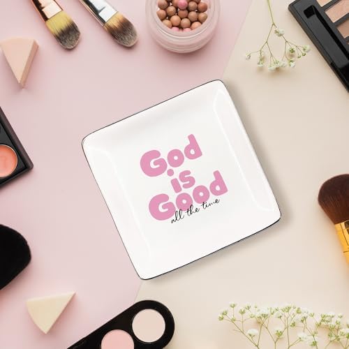 God Is Good Pink Jewelry Tray, Christian Bible Verse Gifts Ceramic Jewelry Dish Tray for Rings & Earring for Women, Religious Faith Based Gifts Ring Trinket Dish for Women - Image 4
