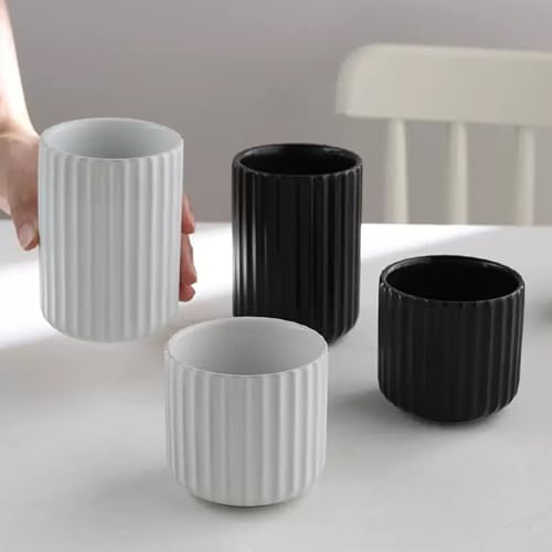 Nordic Ceramic Mug, Japanese Tea Cup 10oz Striped Cup No Handle Drinking Cup for Latte Milk Water Beverage Juice Microwave and Dishwasher Safe (Matte Black) - Image 4