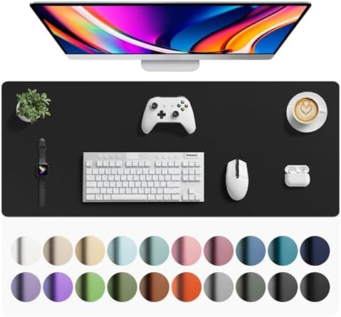 Aothia Faux Leather Desk Mat - Large Mouse Pad, Non-Slip PU Leather Blotter, Waterproof Writing Surface for Office and Home (Black, 42" x 17") by AothiaSimpleNaturalUnique
