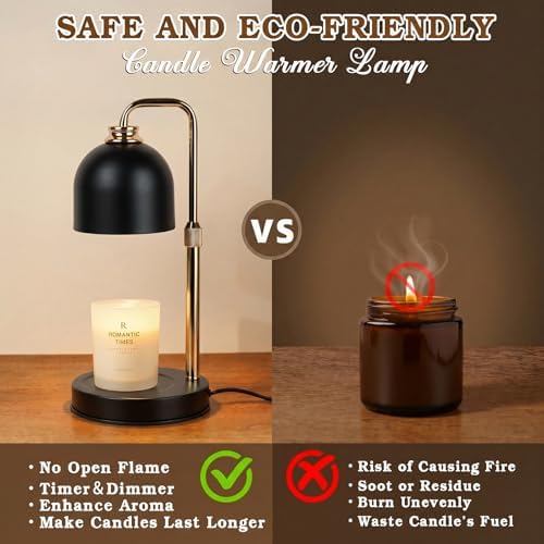 Funistree Candle Warmer Lamp with Timer Dimmer, Adjustable Height Christmas Birthday Gifts for Women Mom, Modern Vintage Black Candle Warmer, Vintage Home Decor for Scented Jar with 2 Bulbs - Image 7