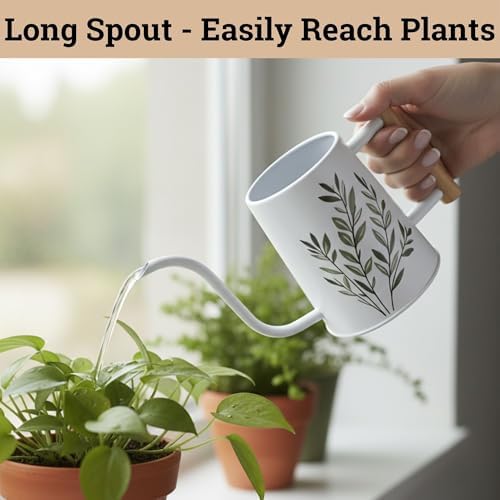 Metal Small Indoor Watering Can with Long Spout & Real Wood Handle, 35oz - Image 3