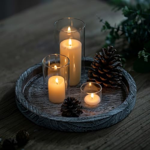 Hanobe Round Wooden Candlestick Holder Trays, Whitewash Finish, 11-inch - Image 3