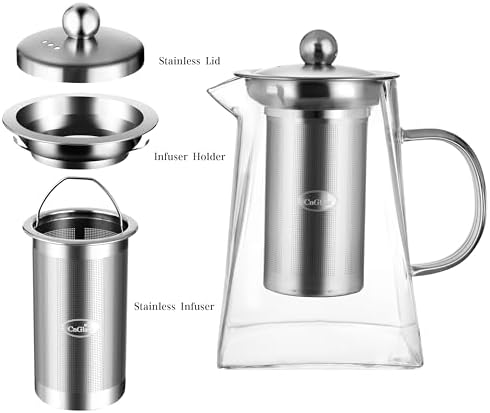 CNGLASS Glass Teapot with Infuser,31oz Clear Glass Tea Kettle with Removable Stainless Steel Strainer,Stovetop Safe Glass Teapot for Blooming and Loose Leaf Tea… - Image 5