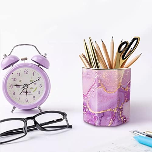 Large Capacity Colored Ceramic Marble Pencil Storage Marker Pen Holder Cute Stationery Holder For Office, Girl Women Adult, Purple Marble - Image 3