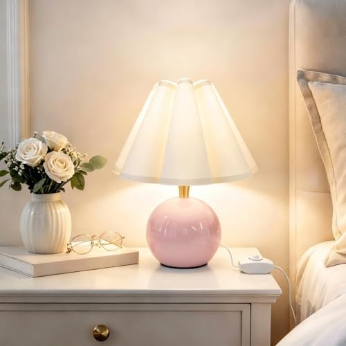 Small Bedside Table Lamp, 11.8'' Ceramic Stepless Dimmable Lamp (Pink) by Komothala