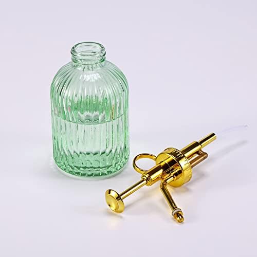Glass Plant Mister Spray Bottle, 7.5" Green Glass Water Spray Bottle with Gold Top Pump Small Watering Can, Small Plant Sprayer Mister for Indoor Outdoor House,(Green+Gold E) - Image 3