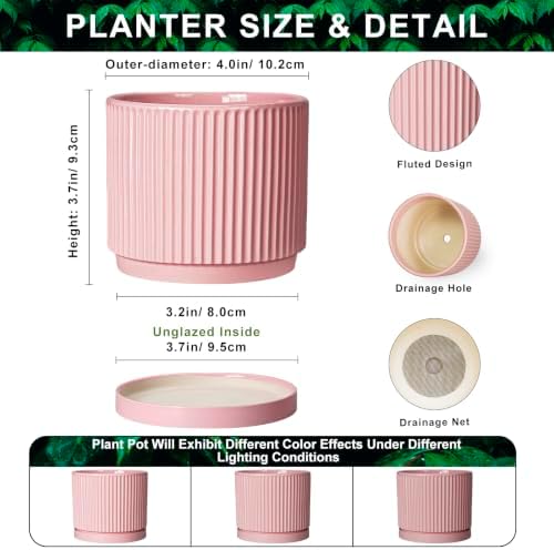 Ceramic Succulent Pots, 4 Inch Pots for Plants, Round Planter, Pink - Image 2