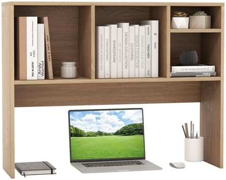 Giantex Desktop Bookshelf, Countertop Storage Hutch with 4 Shelves for Computer Desk, Dressing Tabletop Display Rack, Multipurpose Desk Hutch Storage Organizer for Home Office Dorm, Natural by Giantex