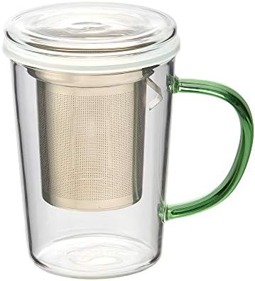 casaWare 18-Ounce Borosilicate Glass Tea Infuser Mug with Lid (Green Handle) by casaWare