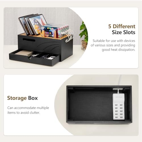 Cozivolife Bamboo Charging Station for Multiple Devices, 12.9" with Drawer - Image 4