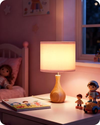Pink Table Lamp, 14.2" Small Bedside Lamp, Modern Nightstand Lamp with Pink Linen Lampshade & Wood Bottle-Shaped Base, E26 Socket, Cute Desk Lamp for Girl's Room, Bedroom, MP09TL05 - Image 2