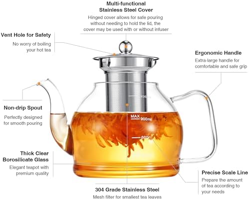Glass Teapot, 40oz/1200ml Tea Pot with Removable Infuser for Loose Tea - Image 2