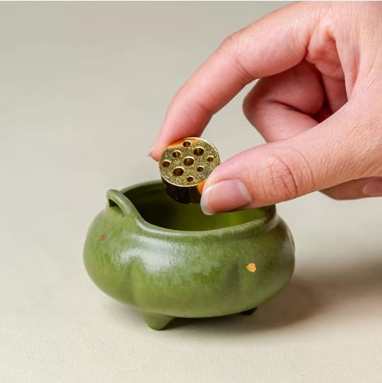 Hermit Life Incense Burner with 9 Holes Stick Holder, Lotus Bud or Tripod Ding Shape Design and Matte Ceramic Surface for Home Décor, Incense Stick Holder with Ash Catcher (Green Tripod Ding) - Image 4