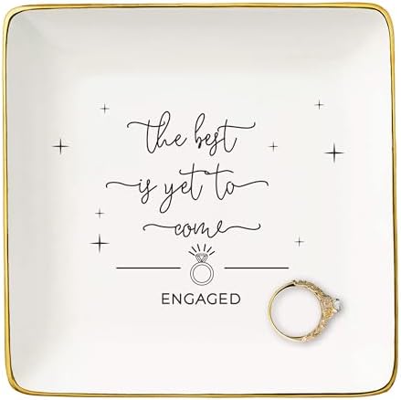 NZY Happy Engagement Gift for Bride,Bride to Be-Engagement Present-Newly Engaged Present,Wedding Christmas Gift-the Best Is Yet to Come-Ceramic Jewelry Tray Trinket Holder Ring Dish by NZY
