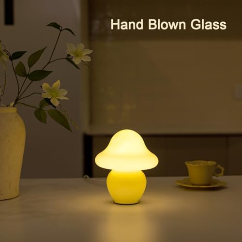 HEQET Mushroom Lamp White Glass Mushroom Table Lamp for Bedrooms, Living Room, Aesthetic Lamps for Bedroom, Cute Bedside Lamp (Yellow) - Image 3